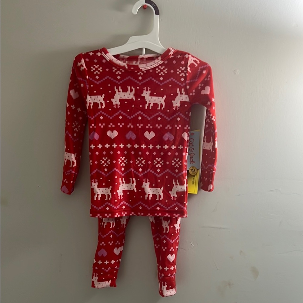 Cat & Jack Red and White Pajama Set with Festive Nordic Design